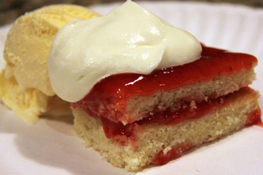 lemony shortcake with strawberry sauce and whipped cream…and maybe a little ice cream too