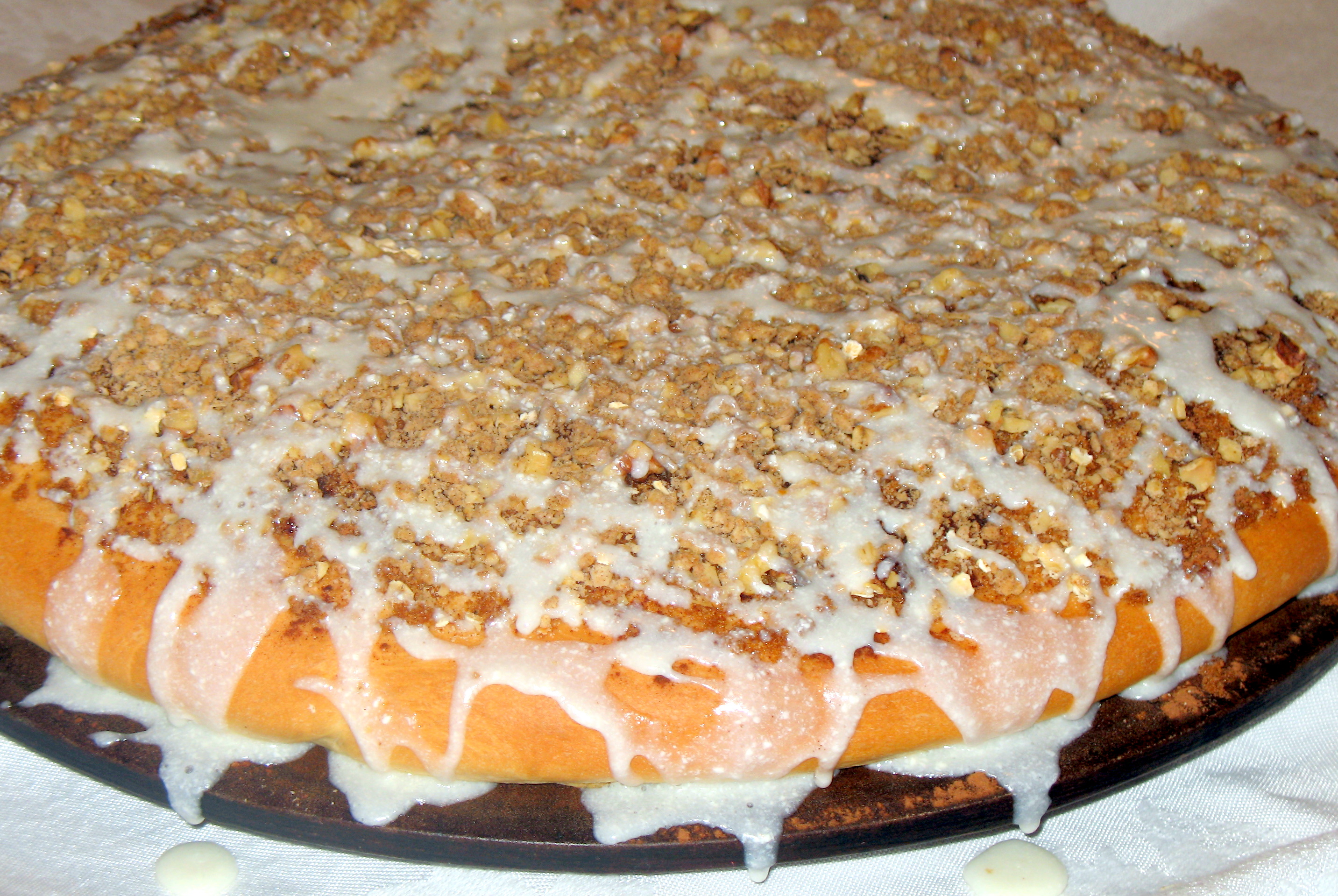 cinnamon focaccia with streusel and cream cheese frosting