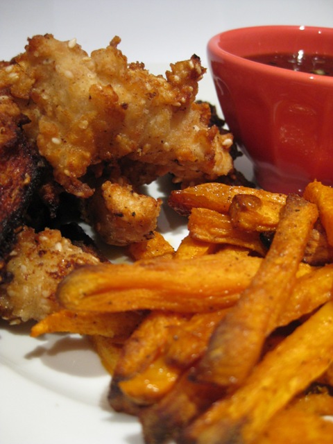 Crispy Sesame Chicken With Sweet Potato Fries And A Tgi Fridays Style Jack Daniels Dipping Sauce