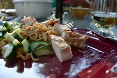 Cold peanut noodles with chicken and cucumber
