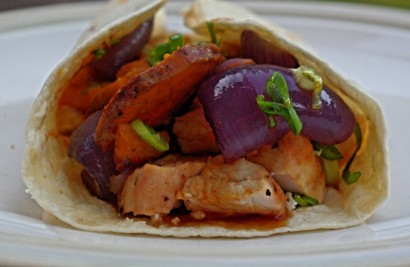 chicken, sweet potato, and goat cheese wraps