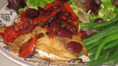 tilapia with peppers, olives, and capers