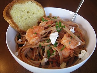 shrimp, goat cheese, and sun dried tomato pasta