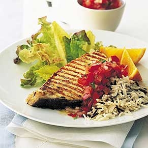 Grilled swordfish steaks with tomato and pepper salsa