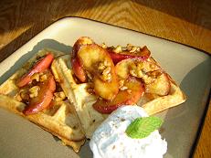 peanut butter waffles with country fried apples