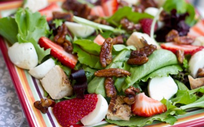 strawberry, mozzarella and candied pecan salad