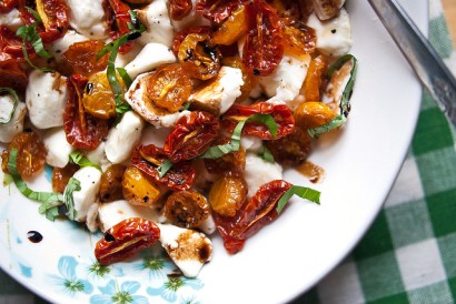 slow roasted tomato caprese salad