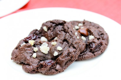triple chocolate kahlua cookies with ginger and cherries