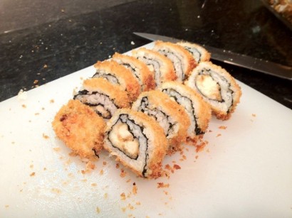 chicken and cheese sushi roll