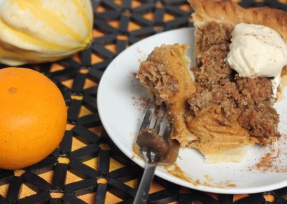 Orange pumpkin pie with ginger topping