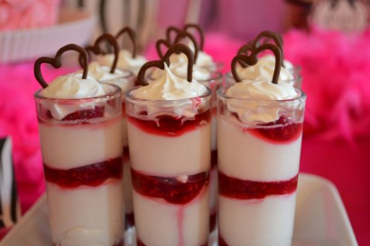 White chocolate raspberry dessert shots
