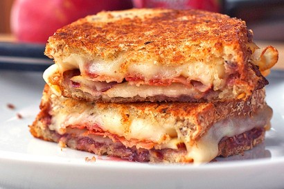 bacon, pear & raspberry grilled cheese