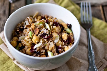 bulgur & chickpea salad with cranberries, toasted almonds and cumin-lime vinaigrette