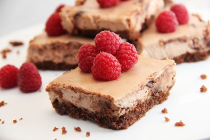 Guiltless Triple Chocolate Cheesecake Squares with Raspberries