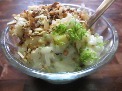coconut lime rice pudding with toasted almonds