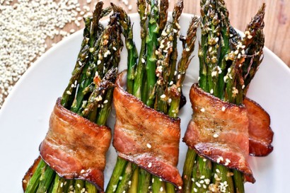 bacon wrapped caramelized sesame asparagus