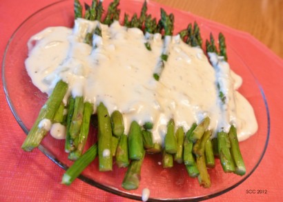 roasted asparagus with garlic bechamel sauce