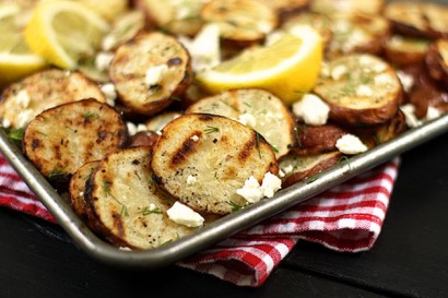 grilled red potatoes with lemon, dill, and feta