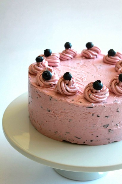 chocolate devil’s food cake with blueberry lemon buttercream
