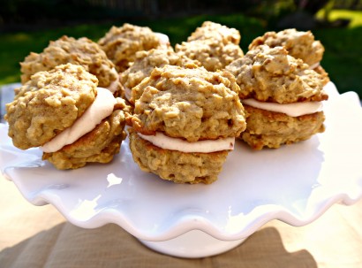 Pumpkin oatmeal whoopie pies with chai cream cheese filling