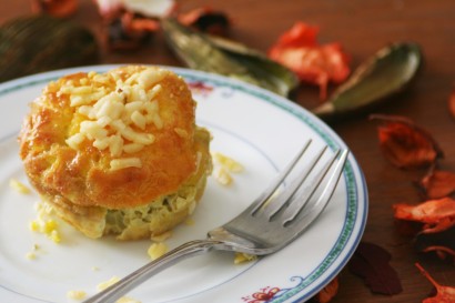 egg soufflé “muffins” with capers and parmesan reggiano