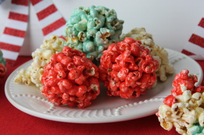 red, white and blue popcorn balls