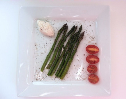 Roasted asparagus with taleggio goat cheese mousse