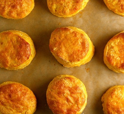 Sweet potato biscuits with honey goat cheese butter