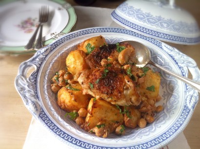 extraordinary roasted chicken, potatoes and chickpeas