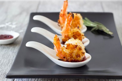 baked coconut shrimp with raspberry chile sauce