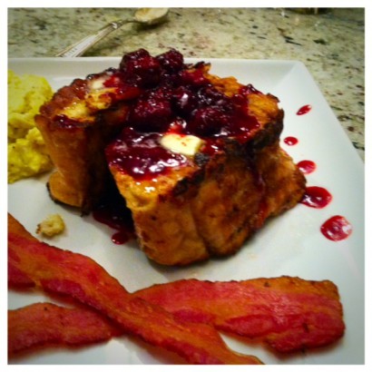 grilled, stuffed french toast with blackberry sauce