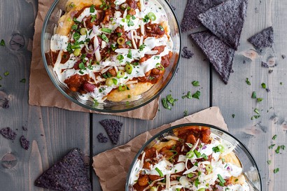 Meatless mexican chili and cheddar grits super bowls