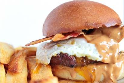 peanut butter, egg, and bacon burger