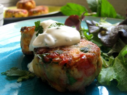 spiced salmon and red pepper cakes