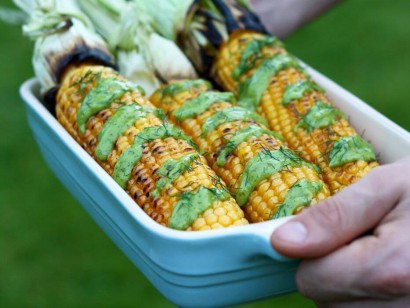 grilled corn on the cob with creamy avocado dill dressing