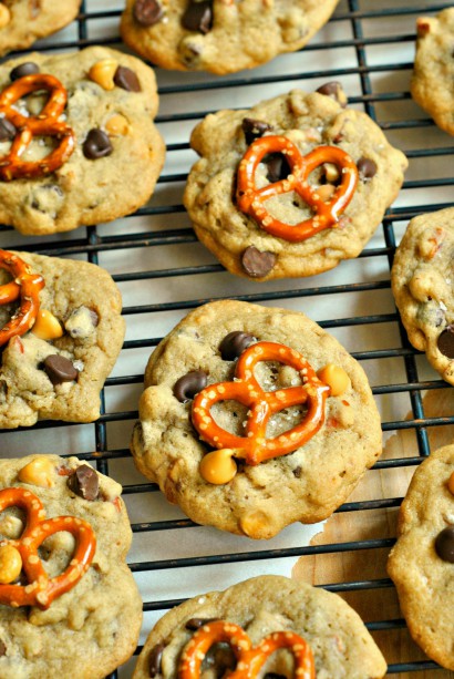 salty sweet pretzel butterscotch cookies