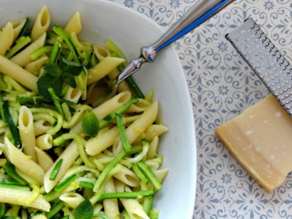 deliciously light penne with zucchini, mint, and lemon