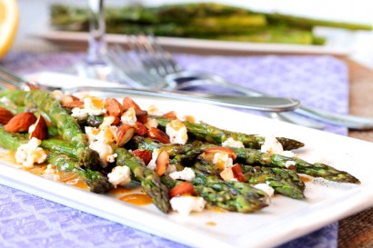 Honey dijon asparagus with goat cheese and toasted almonds