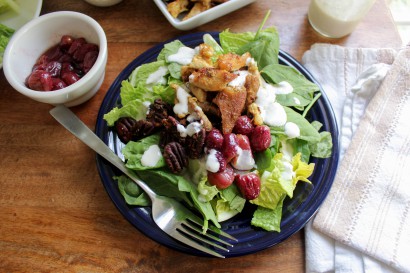 deconstructed curry chicken salad with roasted grapes