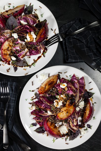 grilled radicchio & plum salad with purple basil, thyme and balsamic