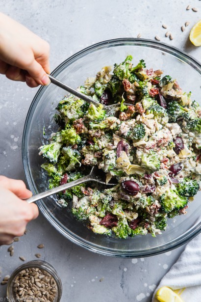 [dressing ingredients missing] keto mediterranean broccoli salad