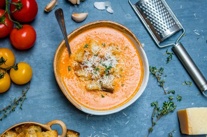 Creamy Roasted Tomato Soup With Parmesan Croutons Tasty Kitchen A Happy Recipe Community