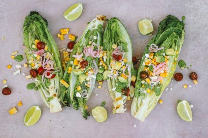 grilled romaine salad with creamy cilantro dressing