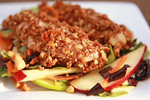 Tasty Kitchen Blog: Main Dish Salads (Pecan Encrusted Chicken with Apple Salad and PB and Maple Dressing, recipe submitted by TK member Meseidy of The Noshery)