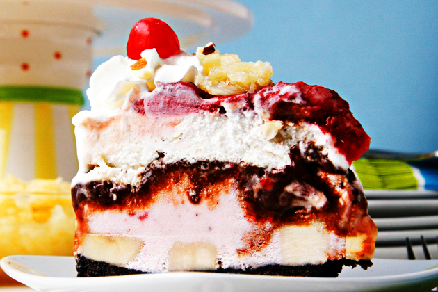 Tasty Kitchen Blog: Banana Split Ice Cream Cake. Guest post by Alice Currah of Savory Sweet Life, recipe submitted by TK member Annalise Ree (cuddelsandcomfortfoods) of Sweet Anna's.