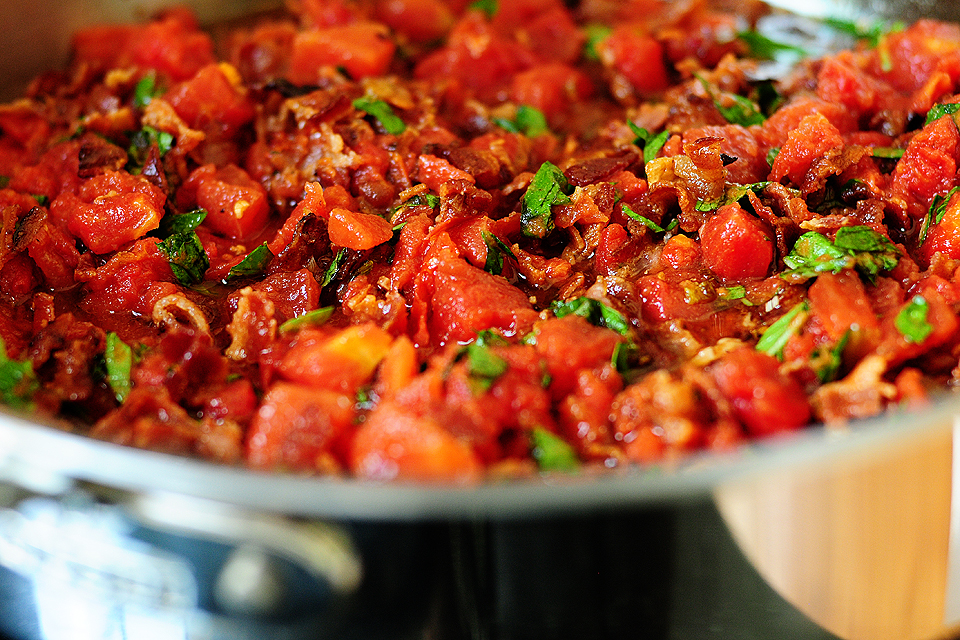 Tasty Kitchen Blog: Bacon Tomato Capellini. Guest post by Amy Johnson of She Wears Many Hats, recipe submitted by TK member PlanoSheila (sheilajfoster).