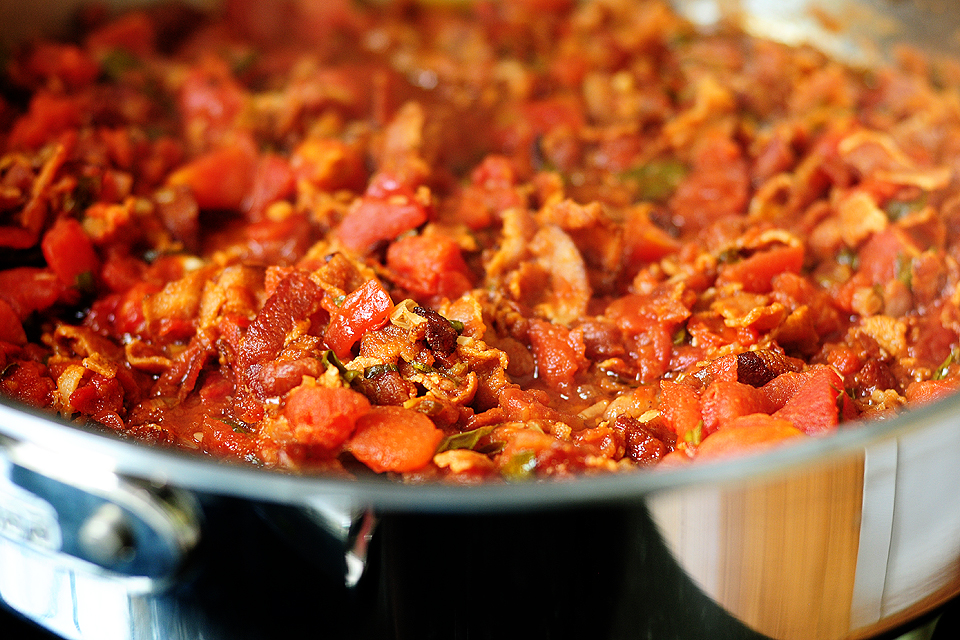 Tasty Kitchen Blog: Bacon Tomato Capellini. Guest post by Amy Johnson of She Wears Many Hats, recipe submitted by TK member PlanoSheila (sheilajfoster).