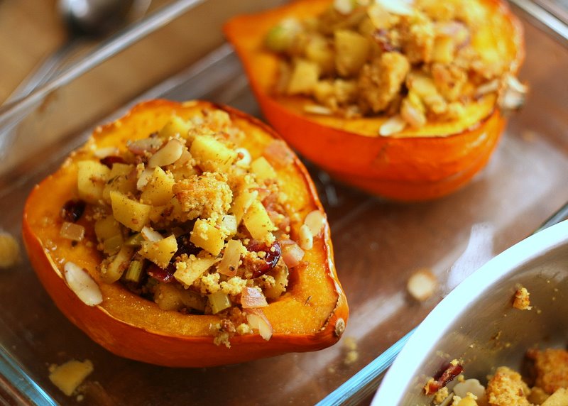 Tasty Kitchen Blog: Stuffed Acorn Squash with Cranberry Cornbread Stuffing. Guest post by Natalie Perry of Perry's Plate, recipe submitted by TK member kvmolen.