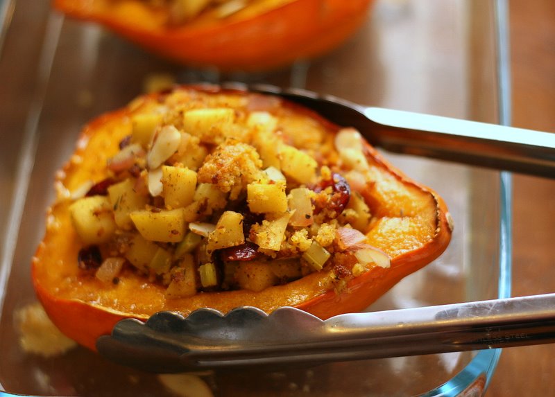 Tasty Kitchen Blog: Stuffed Acorn Squash with Cranberry Cornbread Stuffing. Guest post by Natalie Perry of Perry's Plate, recipe submitted by TK member kvmolen.