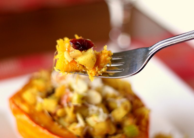 Tasty Kitchen Blog: Stuffed Acorn Squash with Cranberry Cornbread Stuffing. Guest post by Natalie Perry of Perry's Plate, recipe submitted by TK member kvmolen.